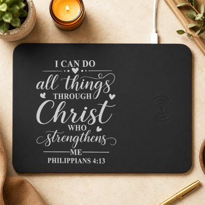I Can Do All Things Christ Who Strengthens Me Philippians 4:13 Leather Charging Mat