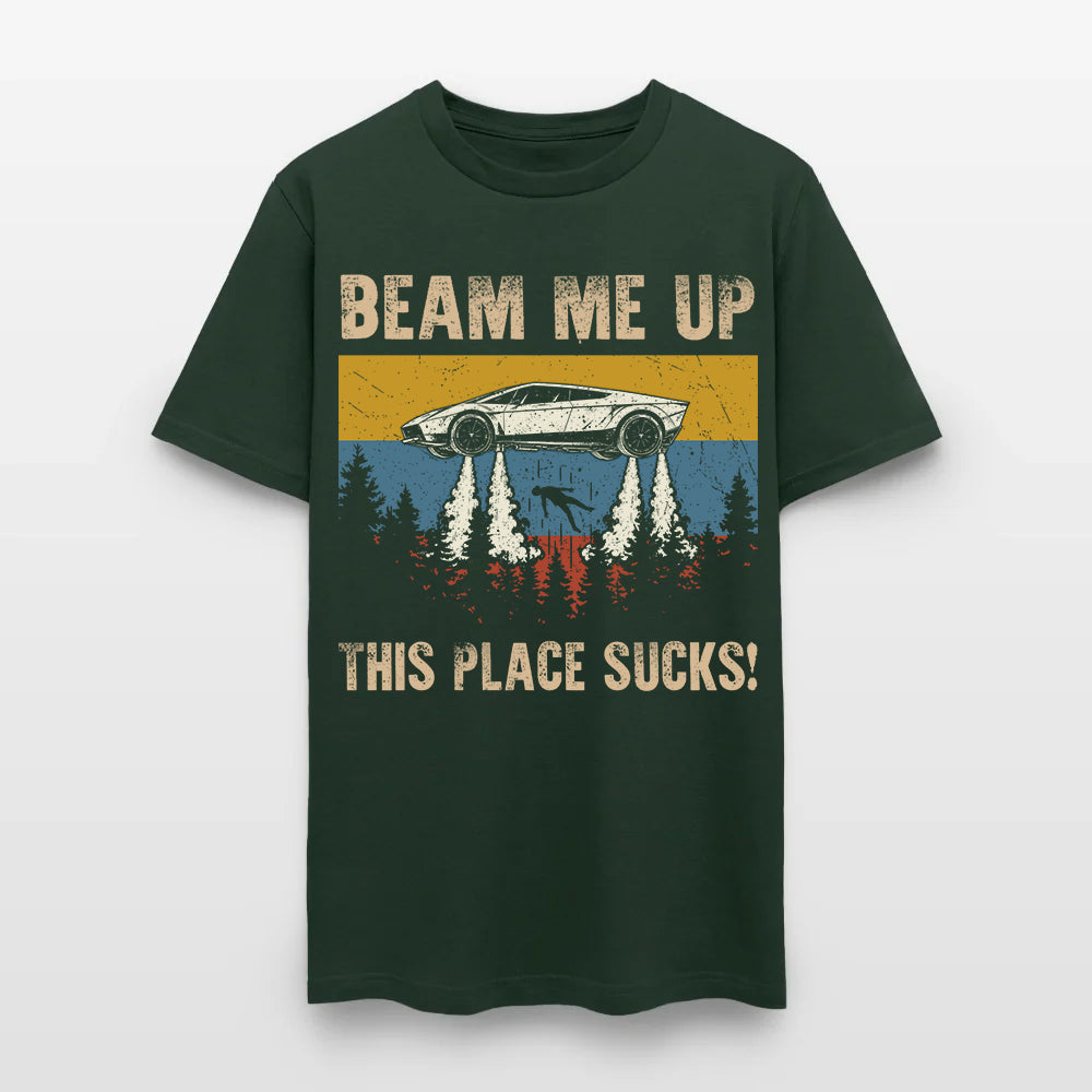 Beam Me Up This Place Sucks! Ufo Car Flying T-Shirt