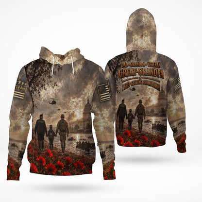 Dad Grandpa Veteran Great Grandpa I Keep Getting Promotions 3D All Over Print T-Shirt And Hoodie