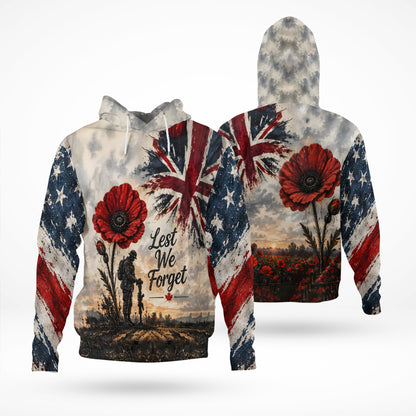 Veteran Lest We Forget Poppy Remembrance British Flag 3D All Over Print T-Shirt And Hoodie
