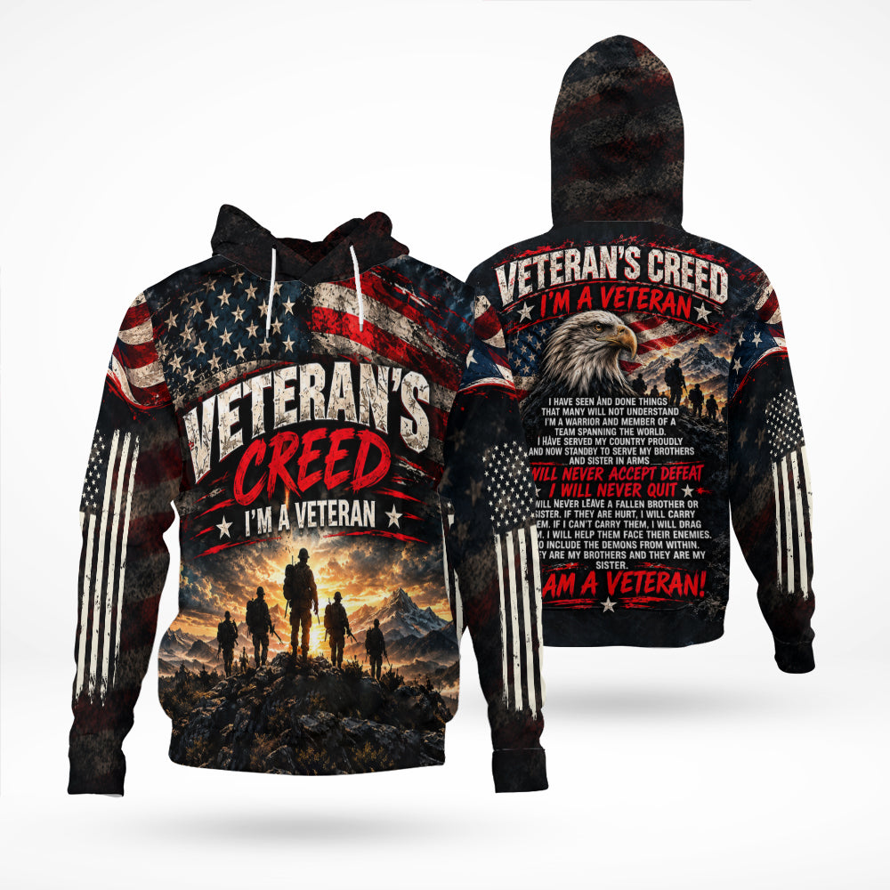 I'm a Veteran I Will Never Accept Defeat I Will Never Quit 3D All Over Print T-Shirt And Hoodie