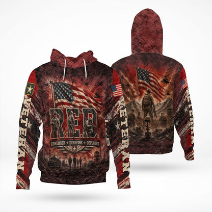 Veteran Red Remember Everyone Deployed Military 3D All Over Print T-Shirt And Hoodie