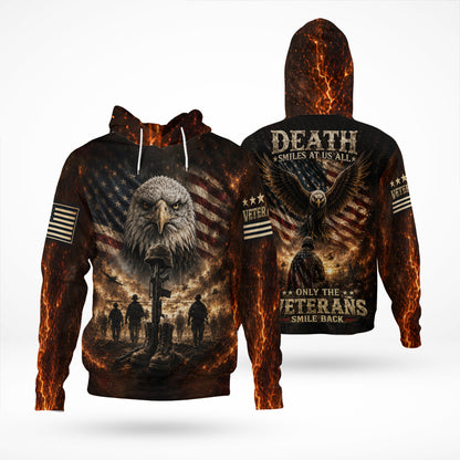 Death Smiles At Us All Only The Veterans Smile Back Eagle American Flag 3D All Over Print T-Shirt And Hoodie