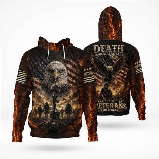 Death Smiles At Us All Only The Veterans Smile Back Eagle American Flag 3D All Over Print T-Shirt And Hoodie