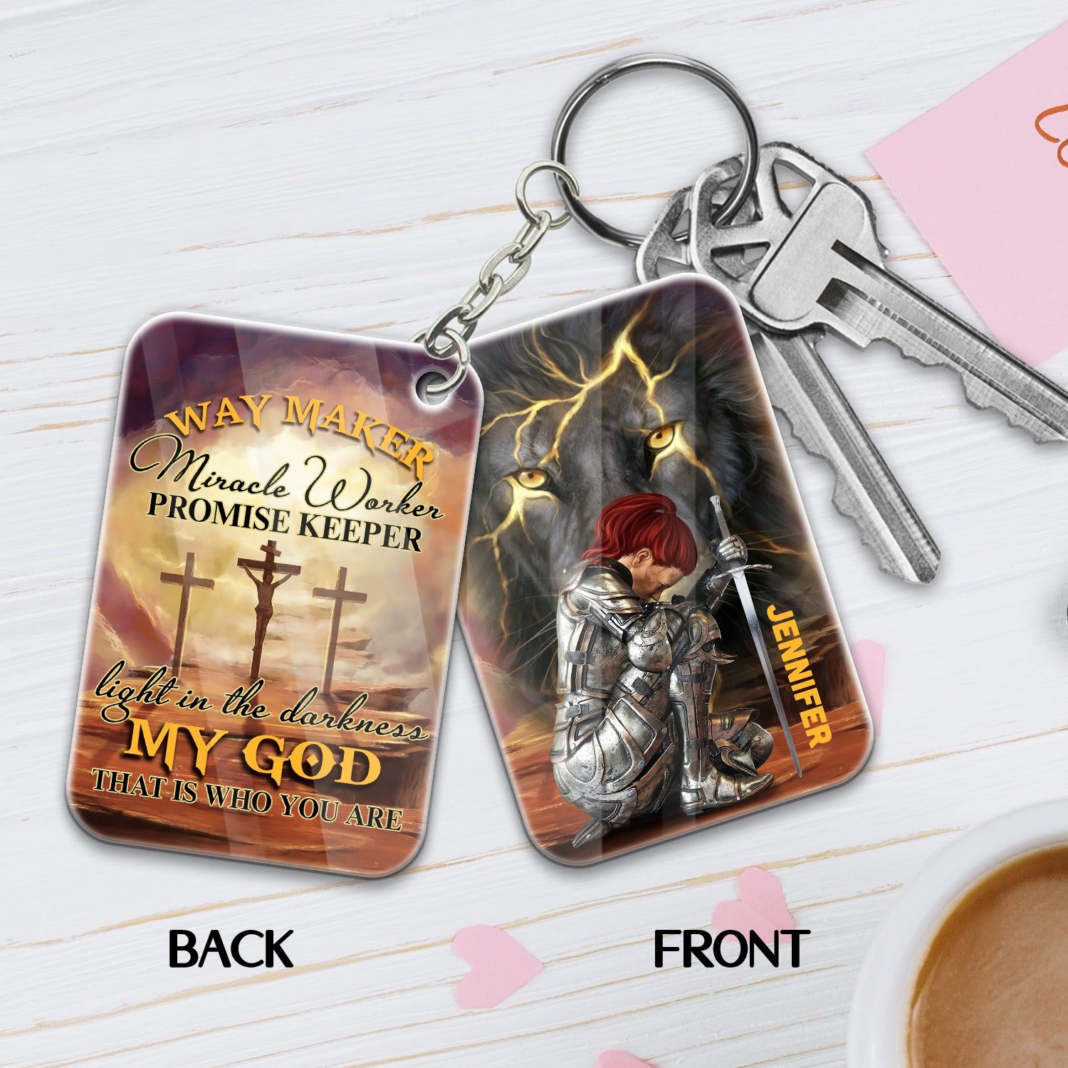 Personalized Woman Warrior Of God Way Maker Miracle Worker Promise Keeper Light In The Darkness My God Acrylic Keychain