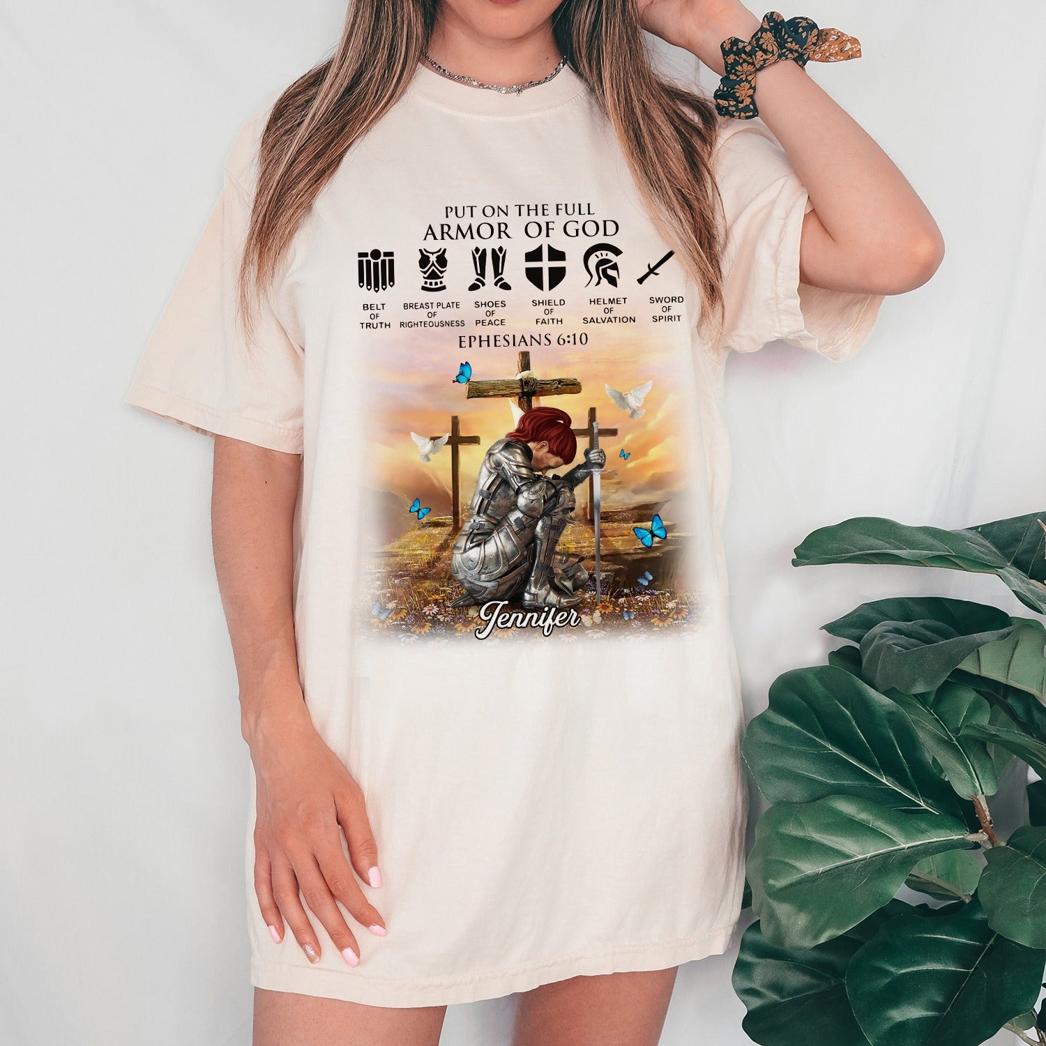 Personalized Woman Warrior Of God Put On The Full Armor Of God Ephesians 6:10 T-Shirt