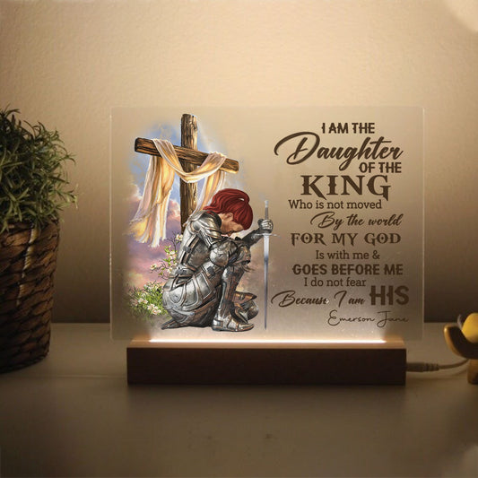 Personalized Woman Warrior Of God I Am The Daughter Of The King Do Not Fear Because I Am His Acrylic Plaque LED Light Night