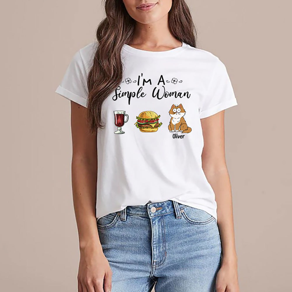 Personalized Cat Mom I Am A Simple Woman T-Shirt