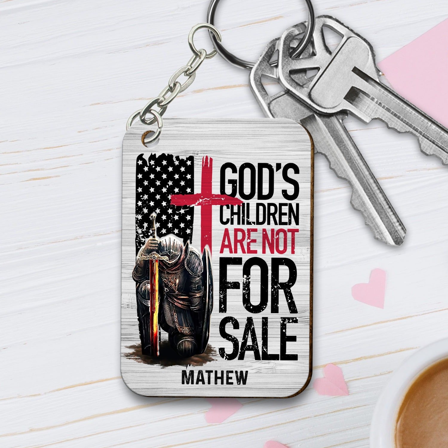 Personalized Man Warrior God's Children Are Not For Sale Wooden Keychain