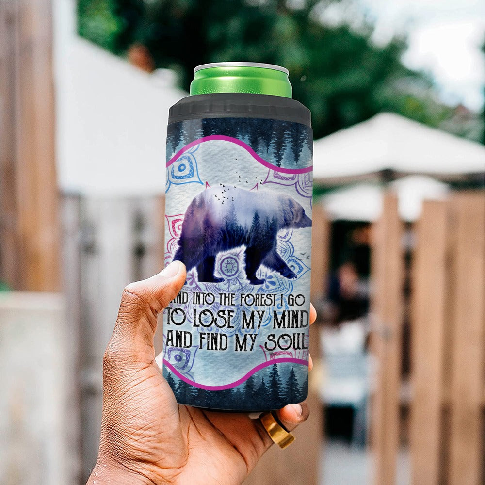 Personalized Bear And Into The Forest I Go To Lose My Mind And Find My Soul 4-in-1 Cooler Tumbler