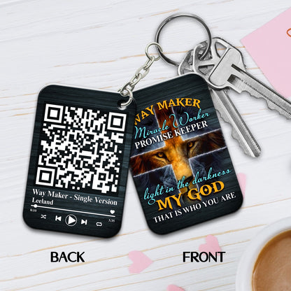 Way Maker Miracle Worker Promise Keeper Light In The Darkness My God Song Scannable QR Code Wooden Keychain