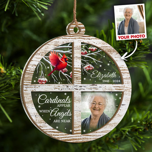 Personalized Photo Memorial Ornament, Cardinals Appear When Angels Are Near 2 Layered Mix Ornament