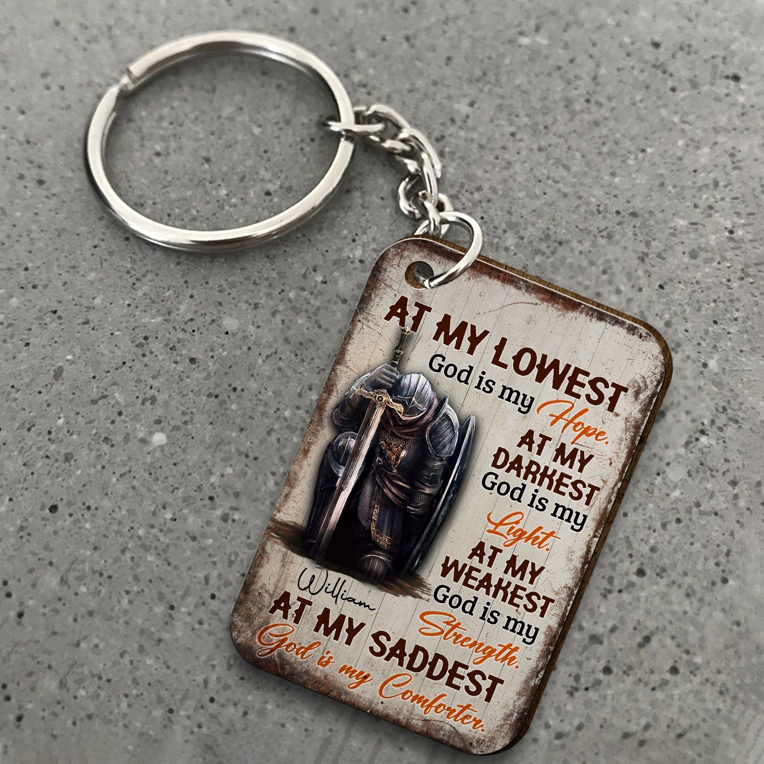 Personalized Man Warrior Of God At My Lowest God Is My Hope At My Darkest God Is My Light Wooden Keychain