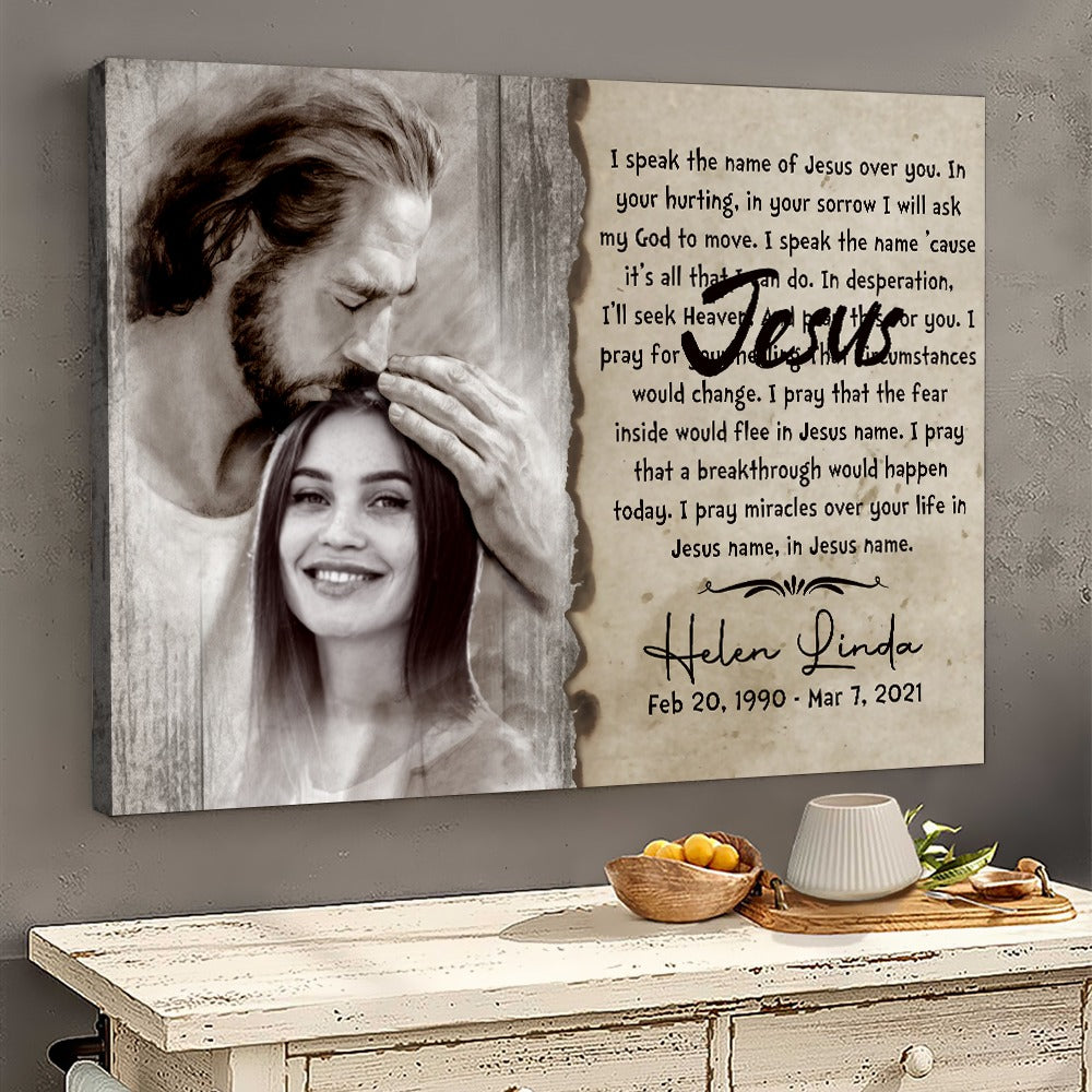Personalized Photo Memorial Safe In Hand Of God With I Speak Jesus Song Lyrics Canvas Prints