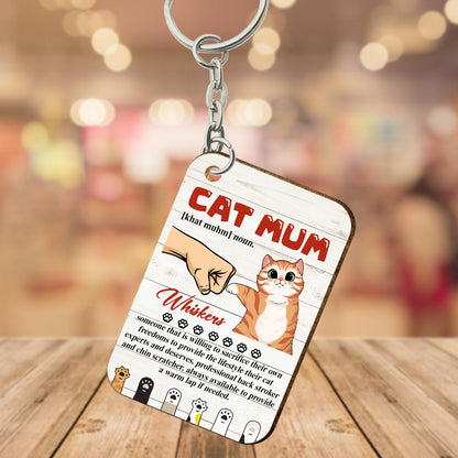 Personalized Cat Mum Noun Definition Wooden Keychain