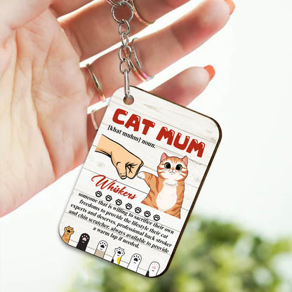 Personalized Cat Mum Noun Definition Wooden Keychain