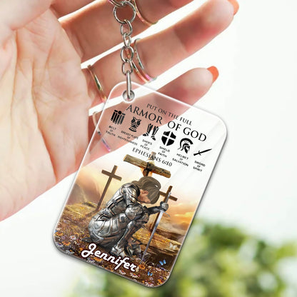 Personalized Woman Warrior of God Put On The Full Armor of God Ephesians 6:10 Acrylic Keychain