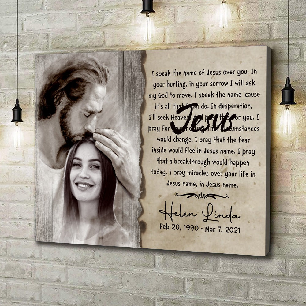 Personalized Photo Memorial Safe In Hand Of God With I Speak Jesus Song Lyrics Poster Canvas