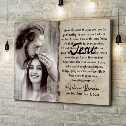 Personalized Photo Memorial Safe In Hand Of God With I Speak Jesus Song Lyrics Poster Canvas