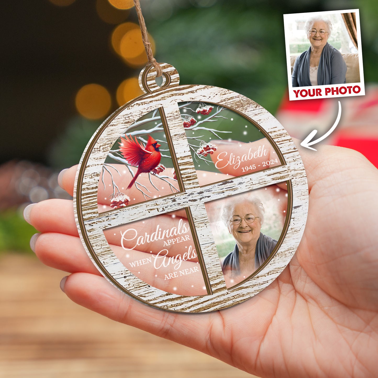 Personalized Photo Memorial Ornament, Cardinals Appear When Angels Are Near 2 Layered Mix Ornament
