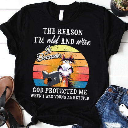 Horse The Reason I’m Old And Wise Is Because God Protected Me When I Was Young And Stupid T-Shirt