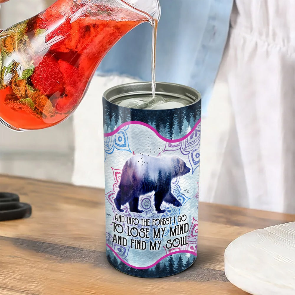 Personalized Bear And Into The Forest I Go To Lose My Mind And Find My Soul 4-in-1 Cooler Tumbler