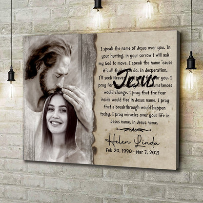 Personalized Photo Memorial Safe In Hand Of God With I Speak Jesus Song Lyrics Canvas Prints