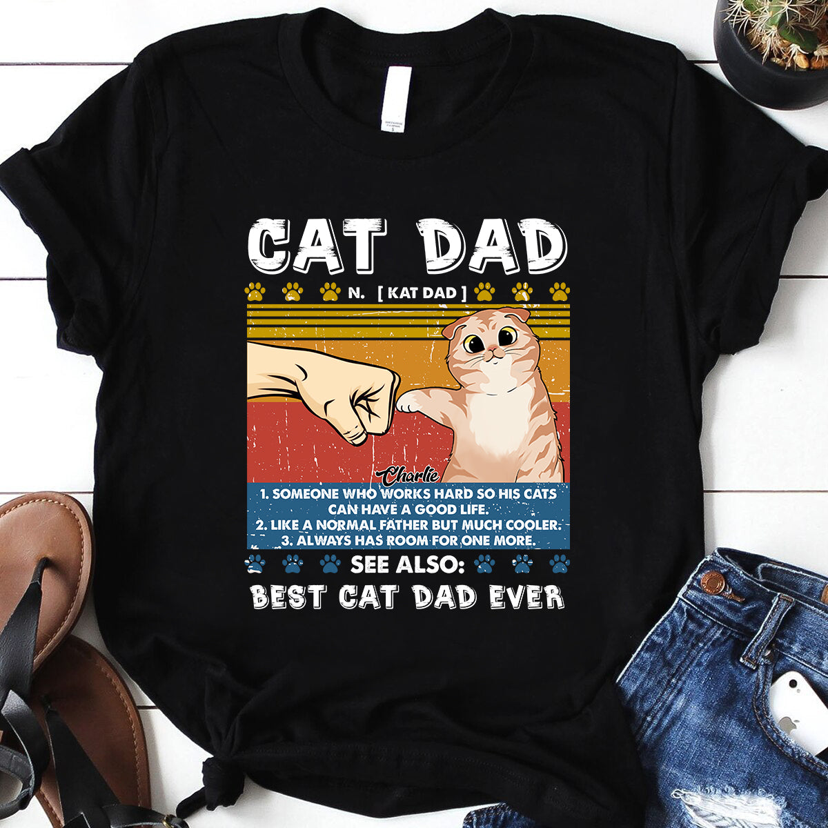 Personalized Cat Dad Someone Who Works Hard So His Cats Can Have A Good Life T-Shirt