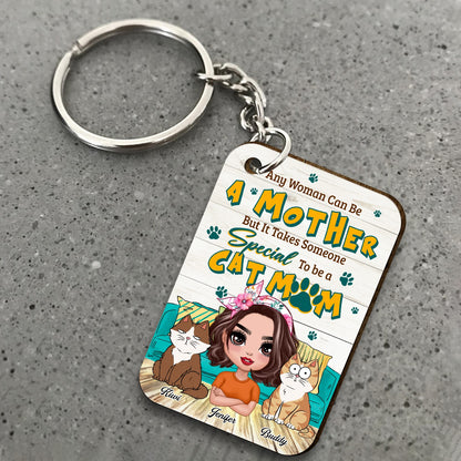 Personalized Any Woman Can Be A Mother But It Takes Someone Special To Be A Cat Mom Wooden Keychain