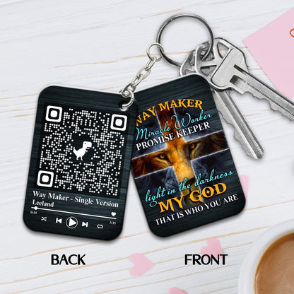 Way Maker Miracle Worker Promise Keeper Light In The Darkness My God Song Scannable QR Code Wooden Keychain