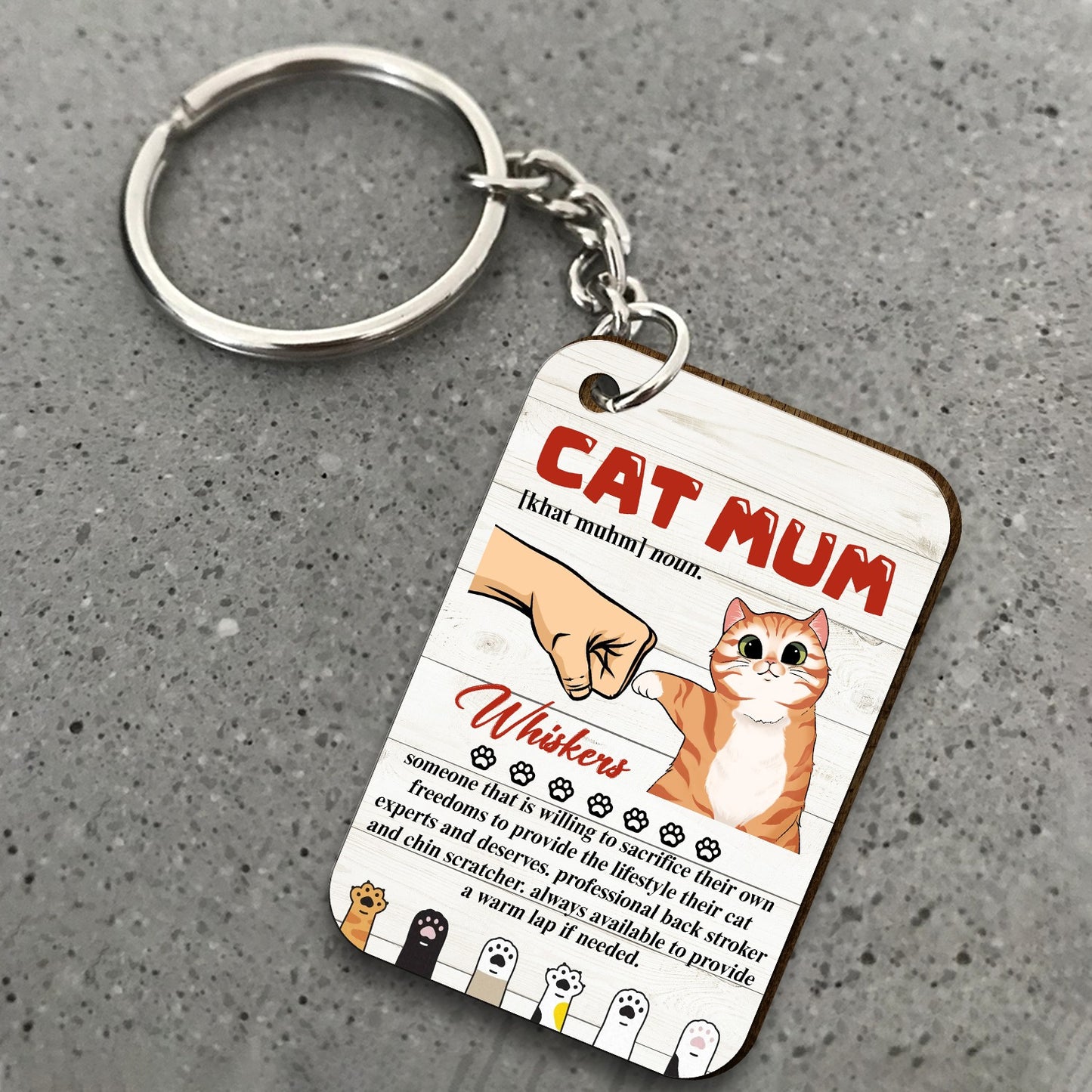 Personalized Cat Mum Noun Definition Wooden Keychain