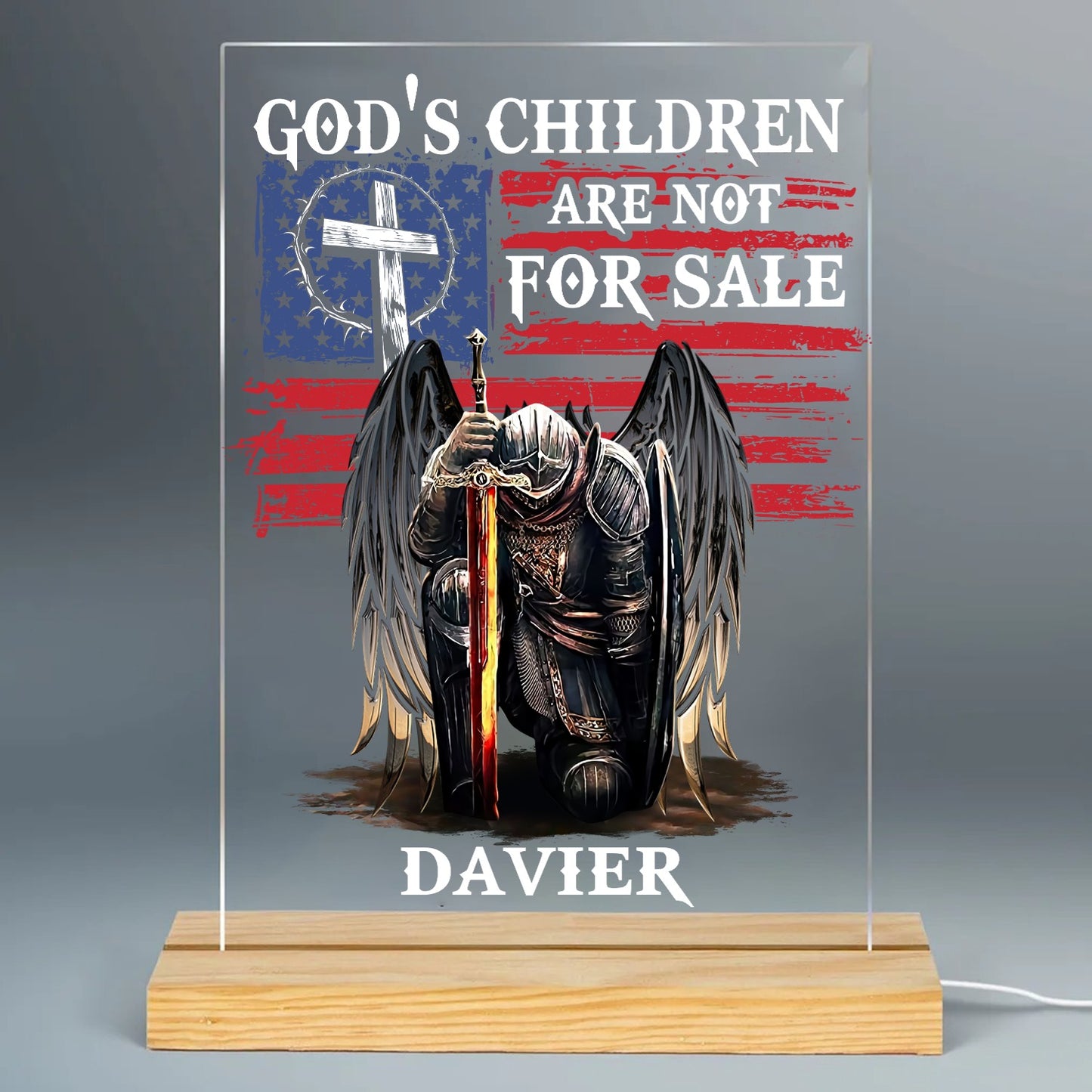 Personalized Man Warrior God Is Children Are Not For Sale Acrylic Plaque LED Light Night