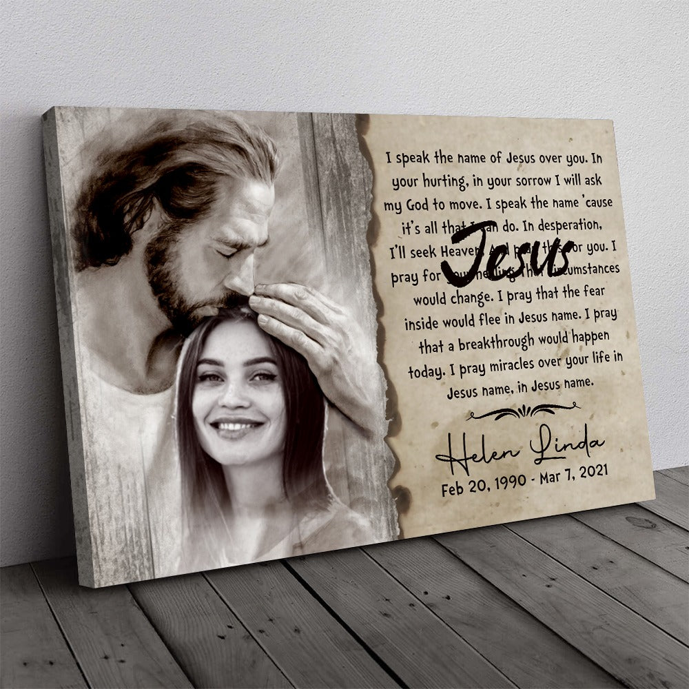 Personalized Photo Memorial Safe In Hand Of God With I Speak Jesus Song Lyrics Poster Canvas