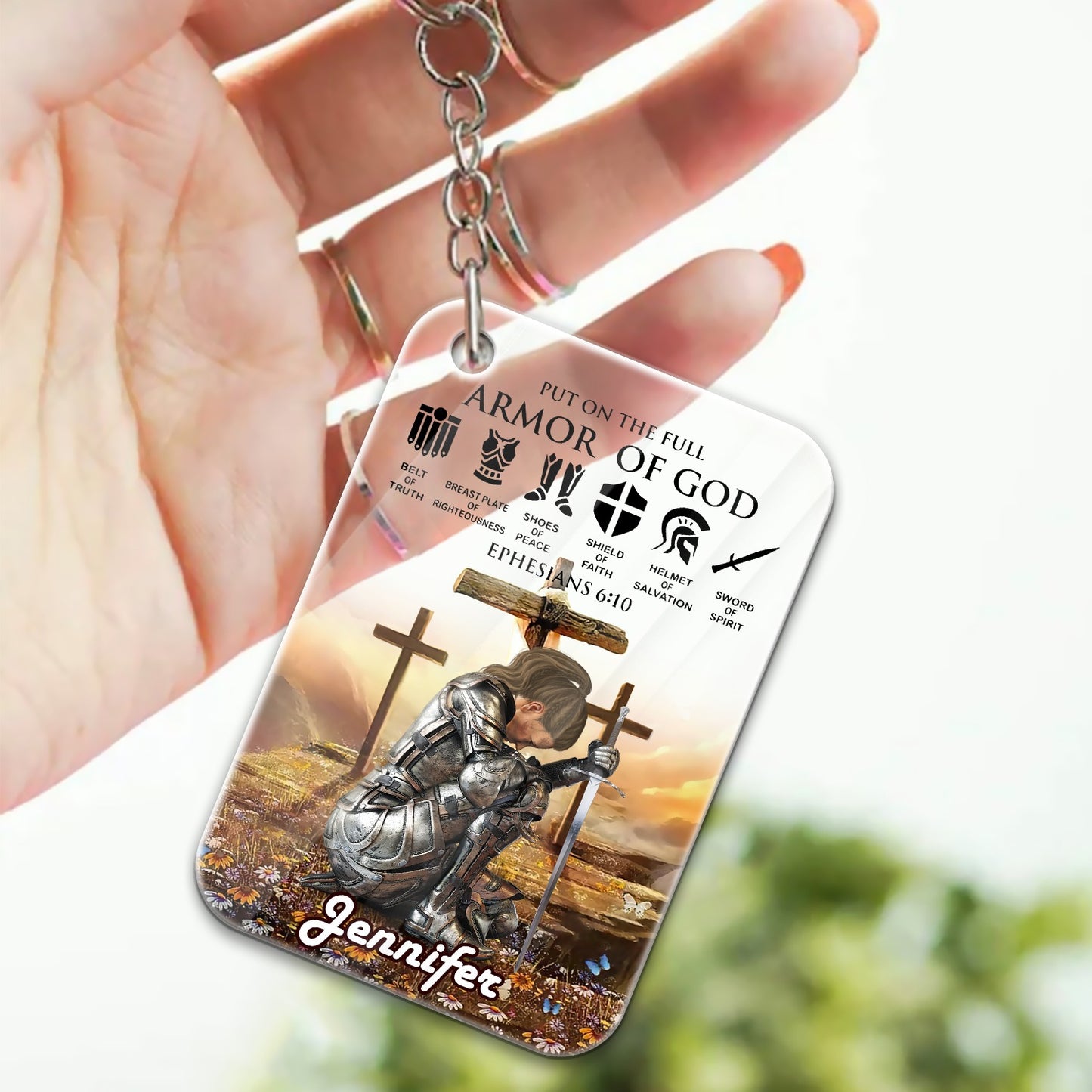 Personalized Woman Warrior of God Put On The Full Armor of God Ephesians 6:10 Acrylic Keychain