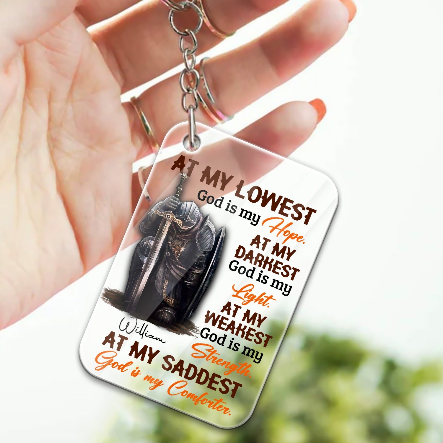 Personalized Man Warrior Of God At My Lowest God Is My Hope At My Darkest God Is My Light Acrylic Keychain