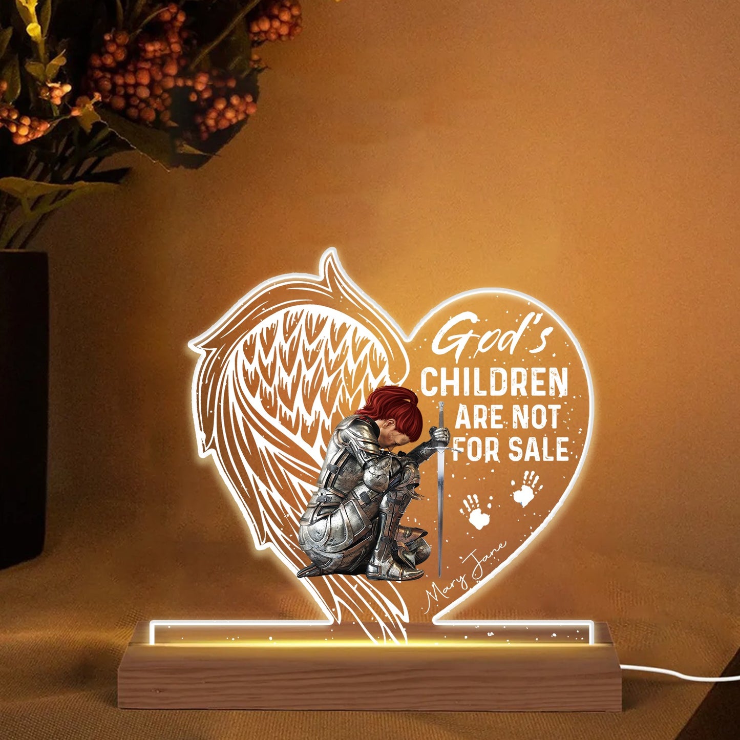 Personalized Woman Warrior God's Children Are Not For Sale Acrylic LED Light Night