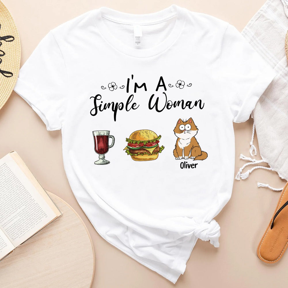 Personalized Cat Mom I Am A Simple Woman T-Shirt