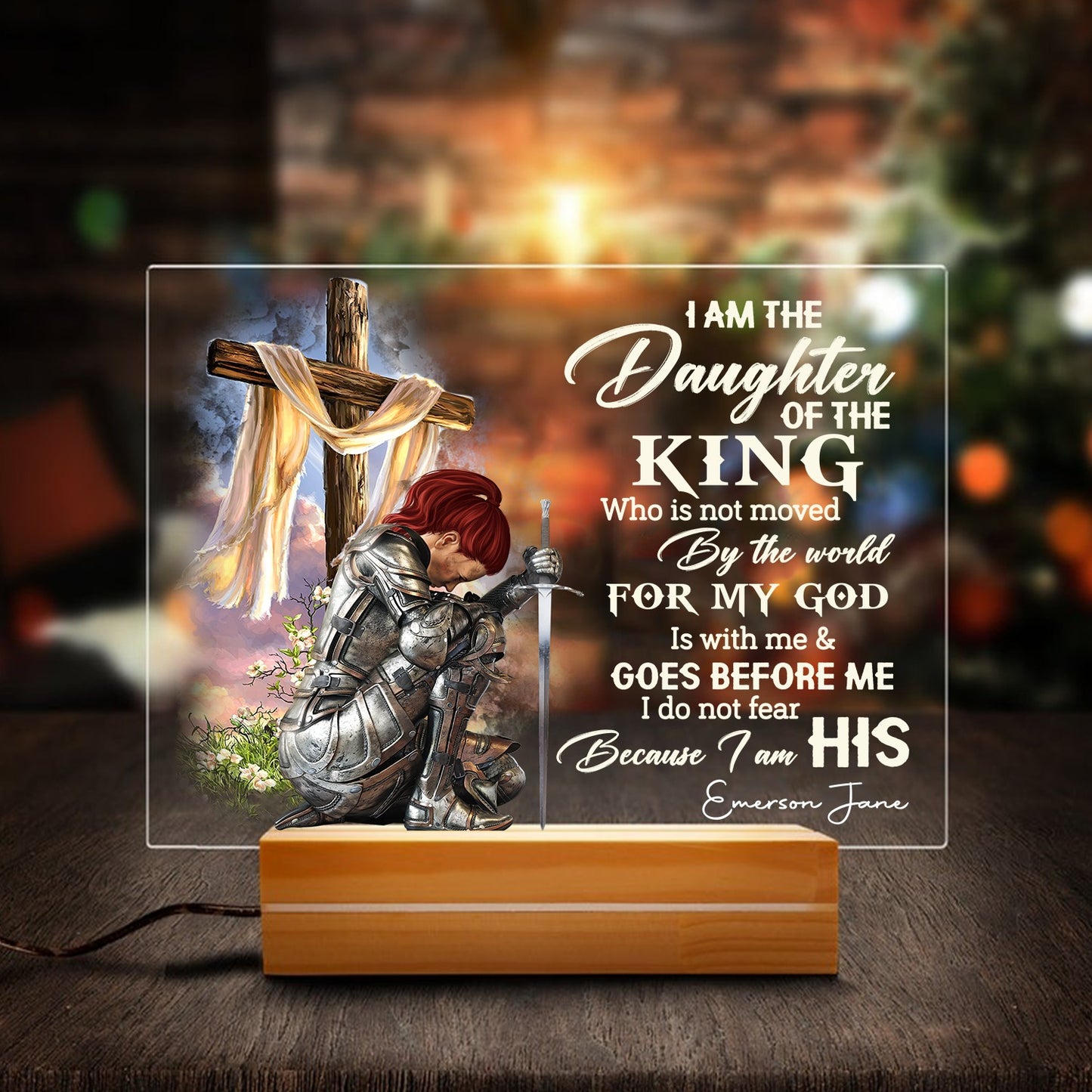 Personalized Woman Warrior Of God I Am The Daughter Of The King Do Not Fear Because I Am His Acrylic Plaque LED Light Night