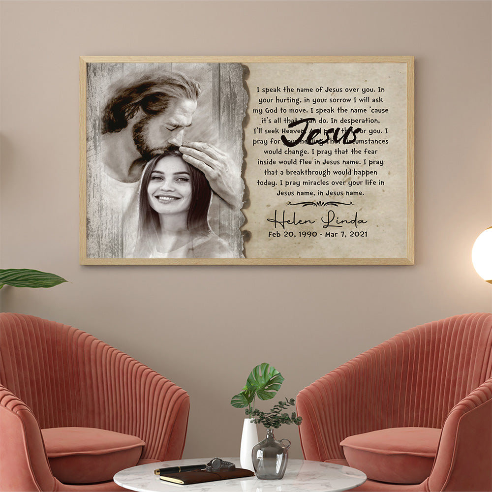 Personalized Photo Memorial Safe In Hand Of God With I Speak Jesus Song Lyrics Poster Canvas