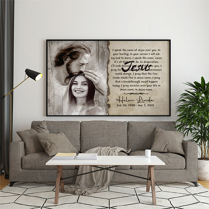 Personalized Photo Memorial Safe In Hand Of God With I Speak Jesus Song Lyrics Poster Canvas