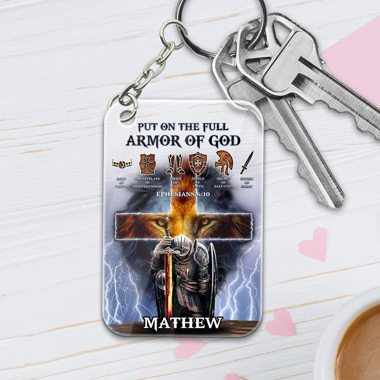 Personalized Man Warrior Of God Put On The Full Armor of God Ephesians 6-10 Acrylic Keychain