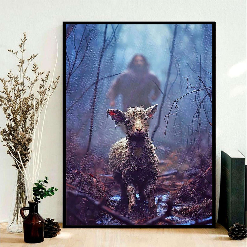 Jesus And Lamb In The Rain Canvas Prints, Child Of God Gift, Christian Gift Poster Canvas