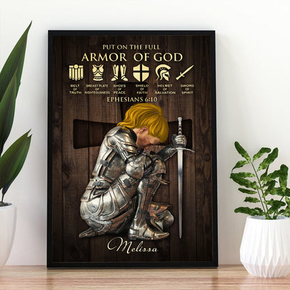 Personalized Woman Warrior of God Put On The Full Armor Of God Ephesians 6:10 Poster Canvas