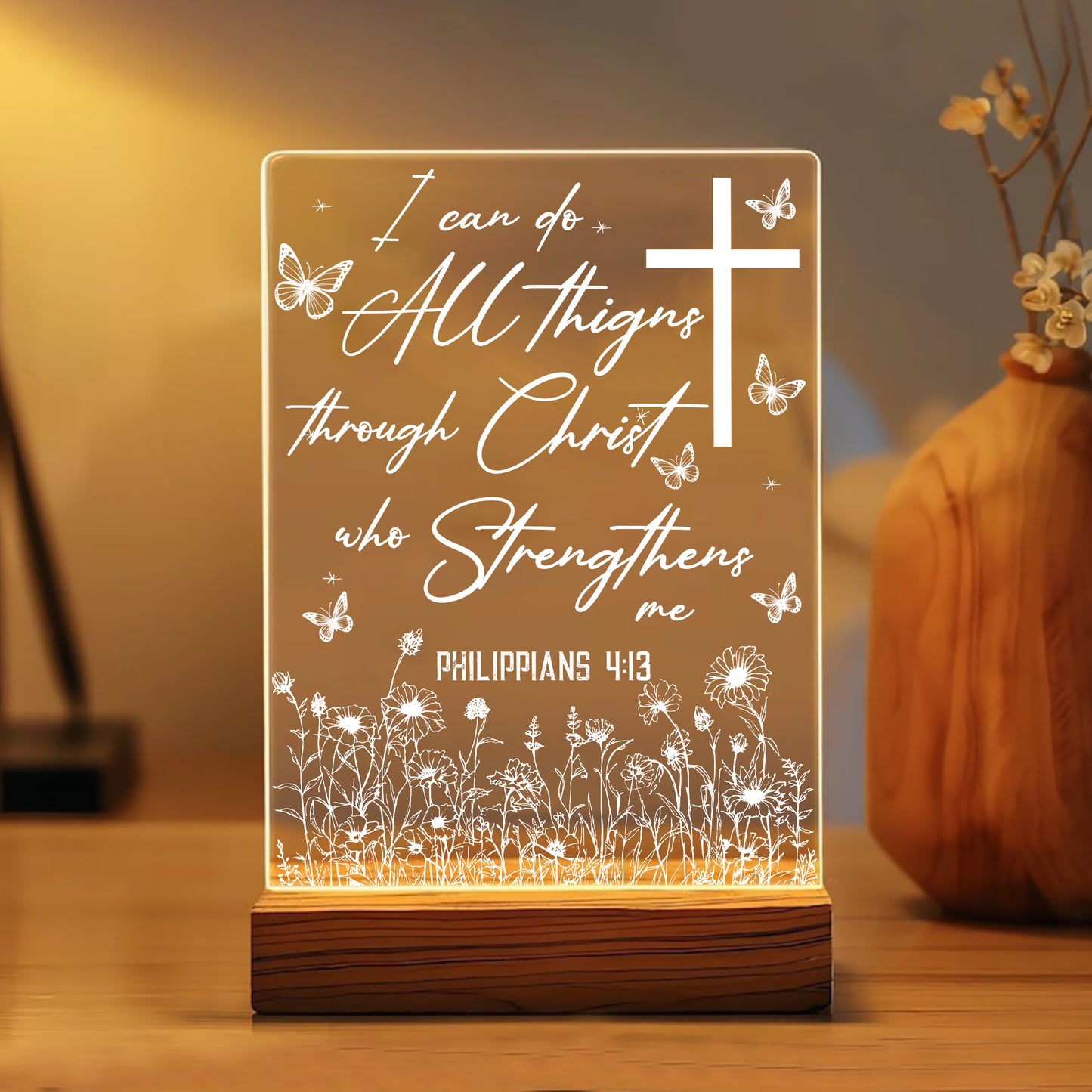 Custom Bible Verse, Faith Inspired Acrylic Light, Personalized Christian Acrylic Plaque LED Light Night