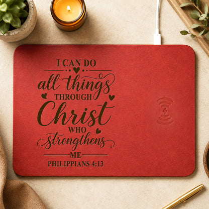 I Can Do All Things Christ Who Strengthens Me Philippians 4:13 Leather Charging Mat