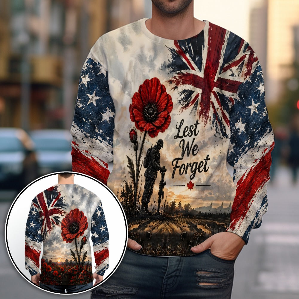 Veteran Lest We Forget Poppy Remembrance British Flag 3D All Over Print T-Shirt And Hoodie