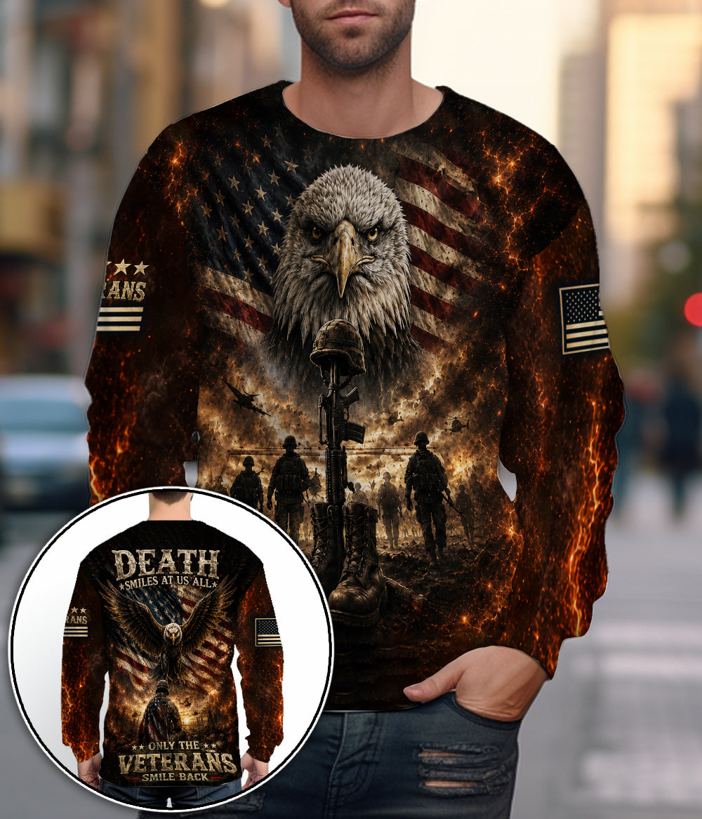 Death Smiles At Us All Only The Veterans Smile Back Eagle American Flag 3D All Over Print T-Shirt And Hoodie