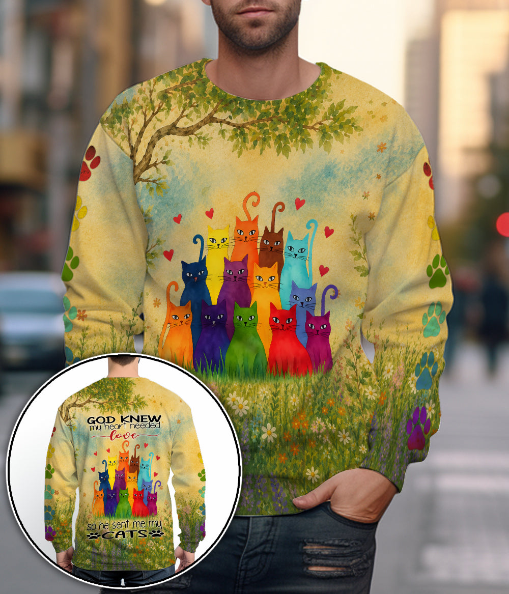 God Knew My Heart Needed Love So He Sent Me My Cats 3D All Over Print T-Shirt And Hoodie