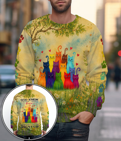 God Knew My Heart Needed Love So He Sent Me My Cats 3D All Over Print T-Shirt And Hoodie