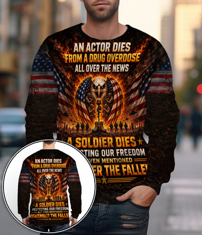 Veteran Eagle American Flag A Soldier Dies Protecting Our Freedom 3D All Over Print T-Shirt And Hoodie